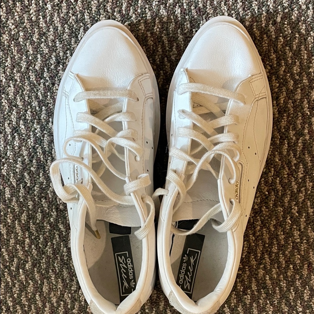 Adidas “Super Sleek” White Leather Sneakers